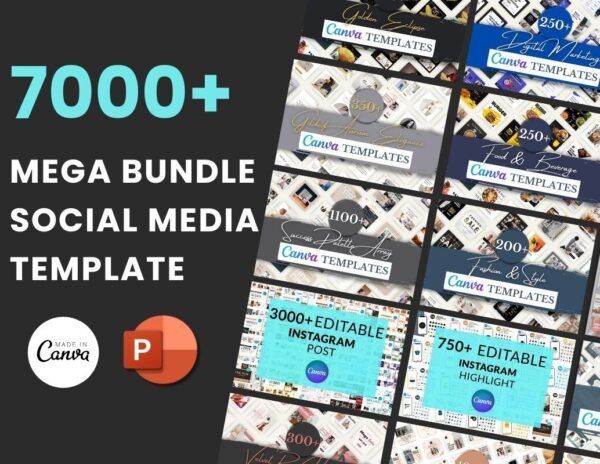 7000+ Canva Social Media Templates Mega Bundle | Instagram, Reels, Business, Coaching, Marketing, Fashion, Food, Posts & Stories