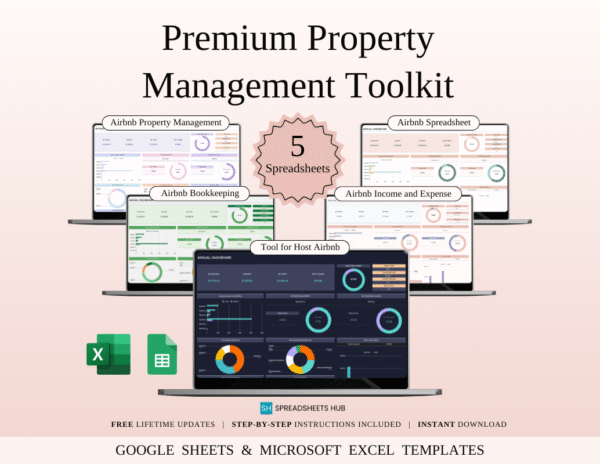 Airbnb Property Management Spreadsheet Bundle | Rental Income Expense Tracker | Excel & Google Sheets Templates