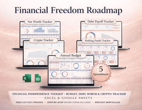 Financial Freedom Roadmap Spreadsheet | Financial Independence Toolkit | Budget, Debt, Net Worth & Crypto Tracker | Excel & Google Sheets