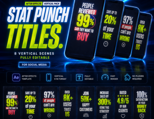 Vertical Stat Typography Pack | After Effects Promo Titles | Social Media Reels & Shorts Motion Graphics