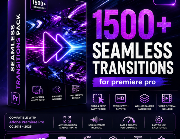 1500+ Seamless Transitions Pack for Premiere Pro | Video Editing Bundle | Glitch Zoom Pan Warp Transitions | Drag & Drop Editing Pack