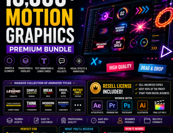 Motion Graphics Bundle | Video Editing Assets Pack | Overlays, Transitions, HUD, Lower Thirds & Animations